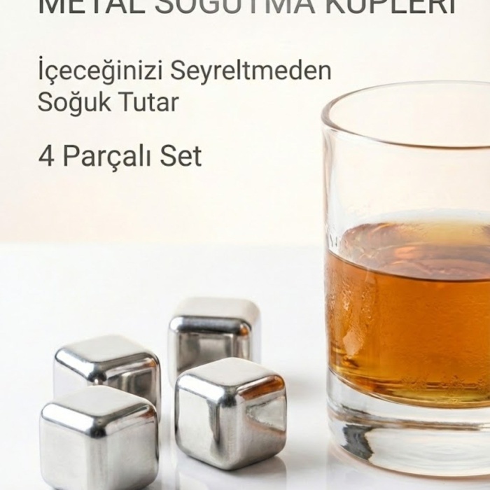 ® Yeni Ürün Paslanmaz Çelik Buz Küpü 4’lü Setİçeceği Sulandırmadan Soğutucu Metal Taş